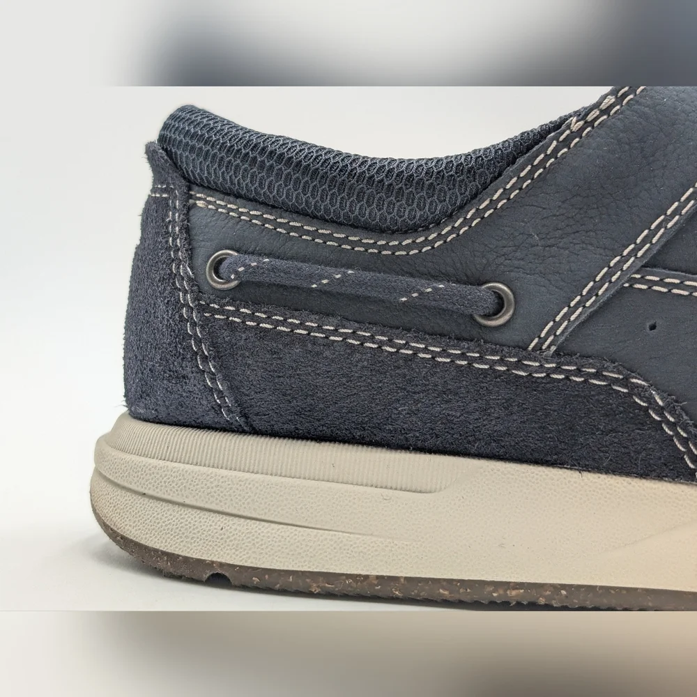 Clarks Sailview Lace Sz 11W Men Navy Nubuck Premium Leather Shoes Slip Resistant